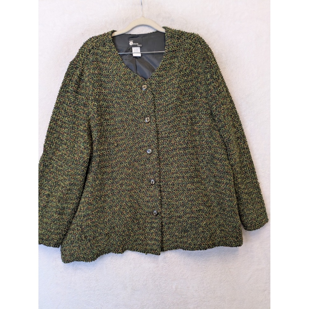 First Option Too! Cardigan Women's 2X Green Multi Textured Knit Button Front USA